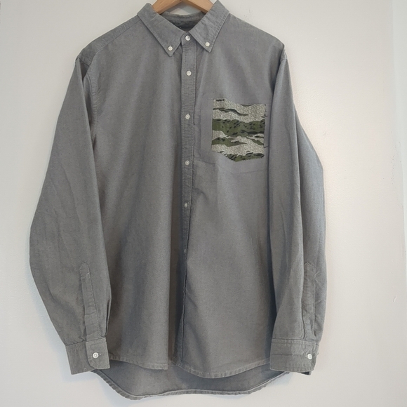 Hurley Shirt Mens XL Grey Long Sleeve Camo Pocket Surfer Casual Cotton Button - Picture 1 of 8